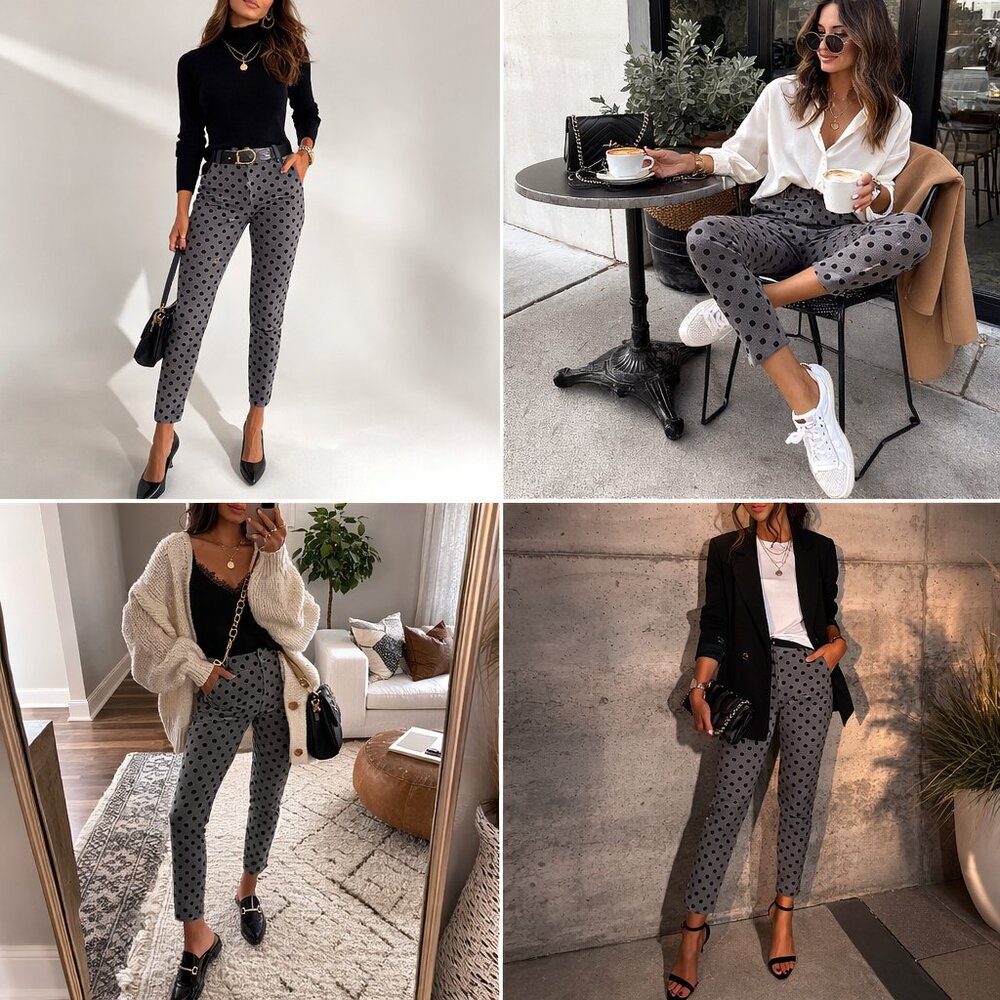 Ann Taylor Women's Size 0 Grey & Black Polka Dot Pants/Slacks Retro Classic